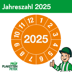 Jahresprüfplakette 2025 in orange