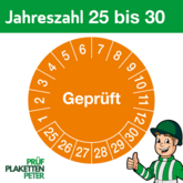 Mehrjahresprüfplakette GEPRÜFT 25-30 in orange