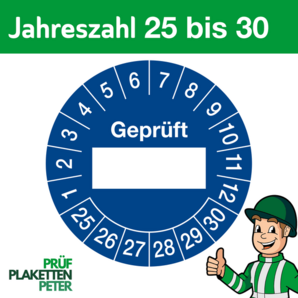Mehrjahresprüfplakette GEPRÜFT mit BESCHRIFTUNGSFELD