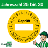 Mehrjahresprüfplakette GEPRÜFT mit BESCHRIFTUNGSFELD