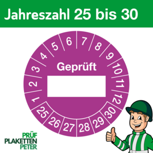 Mehrjahresprüfplakette GEPRÜFT mit BESCHRIFTUNGSFELD