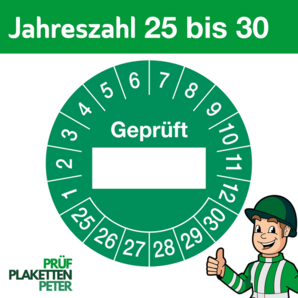 Mehrjahresprüfplakette GEPRÜFT mit BESCHRIFTUNGSFELD