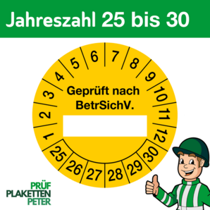 Mehrjahresprüfplakette GEPRÜFT NACH BetrSichV.