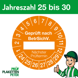 Mehrjahresprüfplakette GEPRÜFT NACH BetrSichV. nächster Prüftermin