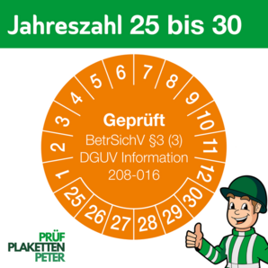 Mehrjahresprüfplakette Geprüft BetrSichV §3 (3) DGUV Information 208-016