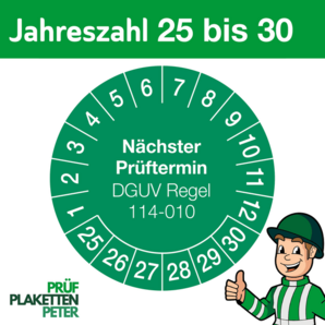 Mehrjahresprüfplakette Nächster Prüftermin DGUV Regel 114-010