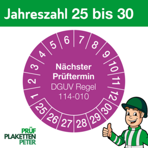 Mehrjahresprüfplakette Nächster Prüftermin DGUV Regel 114-010