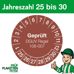 Mehrjahresprüfplakette Geprüft DGUV Regel 108-007